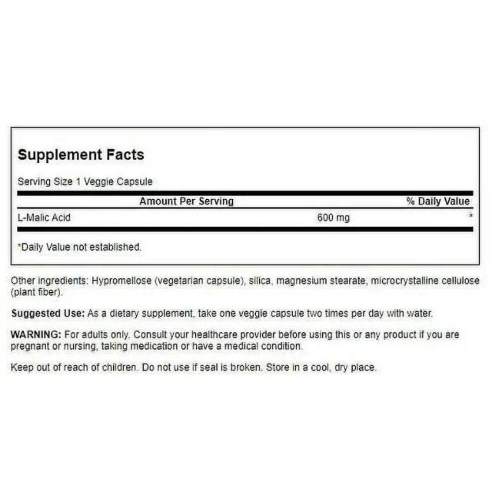 Swanson Malic Acid 600 mg 100 Veggie Capsules - Accelerated Health Products